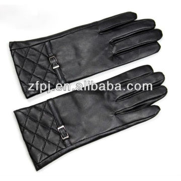 ladies navy blue leather gloves with special design at wist